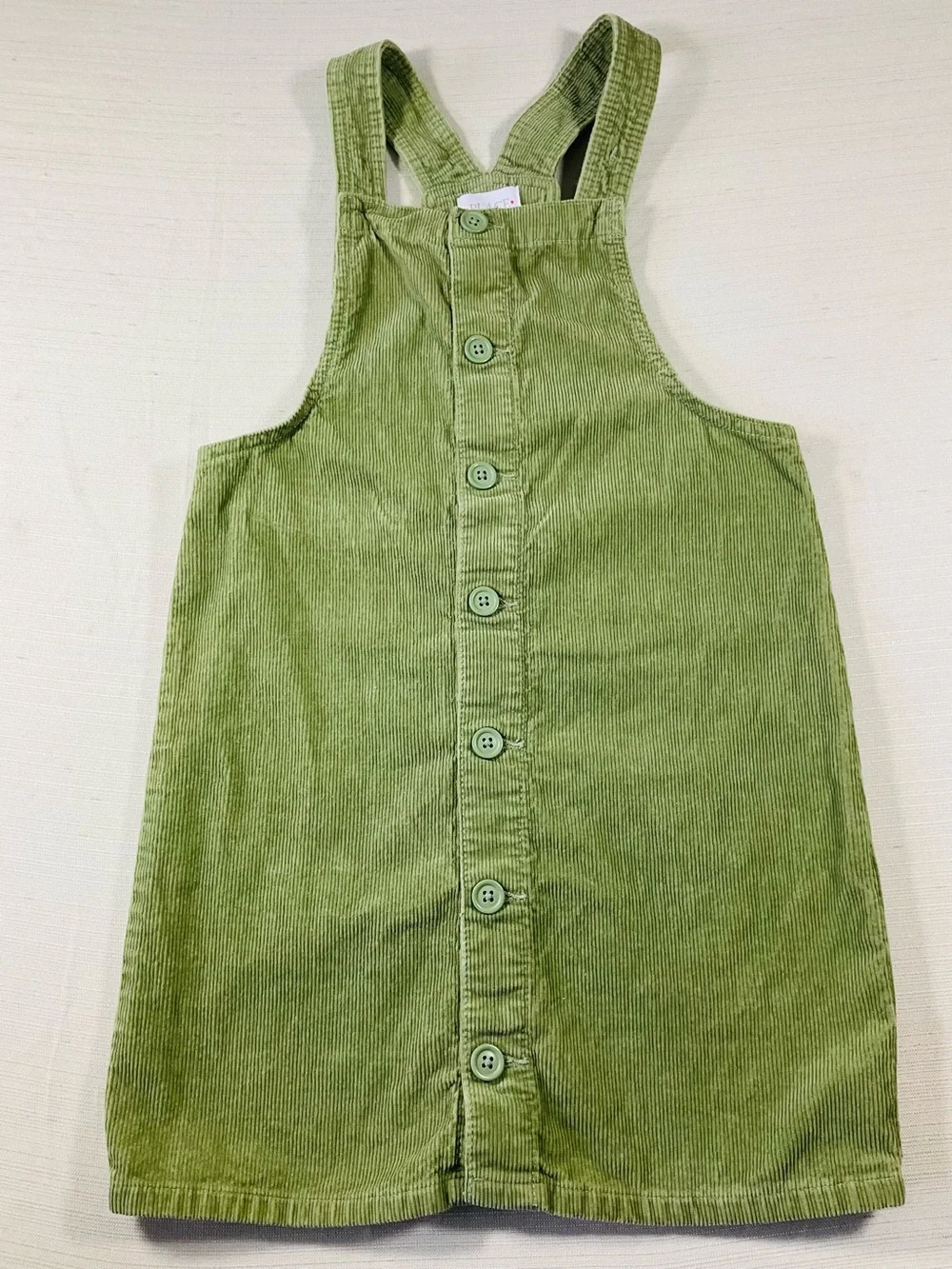 CHILDREN’S PLACE Girls' 10 Green Corduroy Button-Front Overalls Pinafore Dress